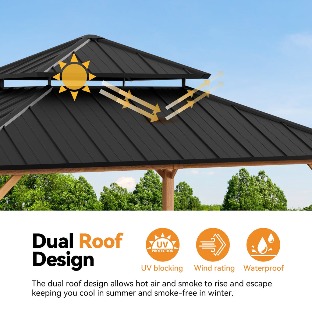 Modern Shade Horizon 12' x 12' Hardtop Gazebo with Solar LED Light, Outdoor Garden Roof Pavilion