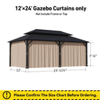 Covered Outdoor Universal 12' x24' Gazebo Curtain Replacement 6- Panel Waterproof Sidewalls( Curtain Only)