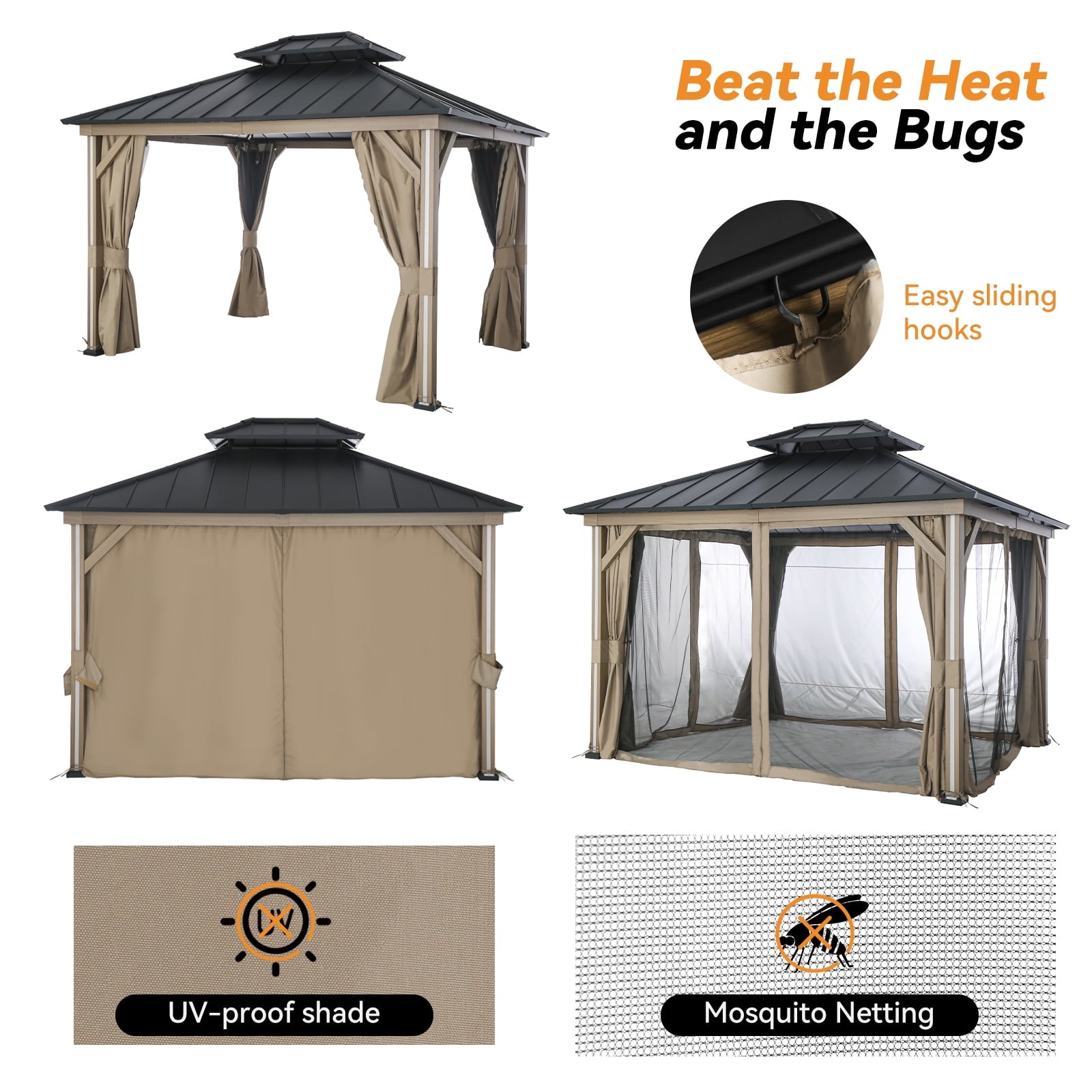 Modern Shade 10' x 12' Hardtop Patio Gazebo with LED Strip Light