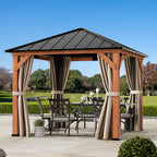 FONA 10'x10' Tranquil Grove Cedar Wood Grill Gazebo with Galvanized Steel Hardtop Roof for Backyard