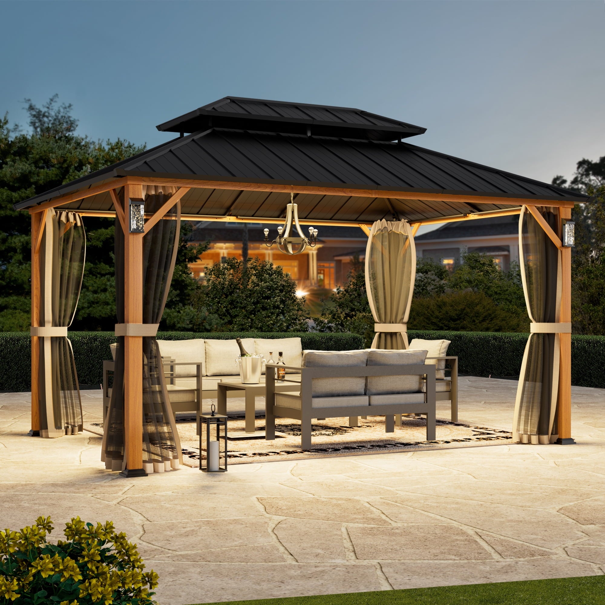 Modren Shade Horizon 10'x14' Hard Top Gazebo W/ Solar LED light