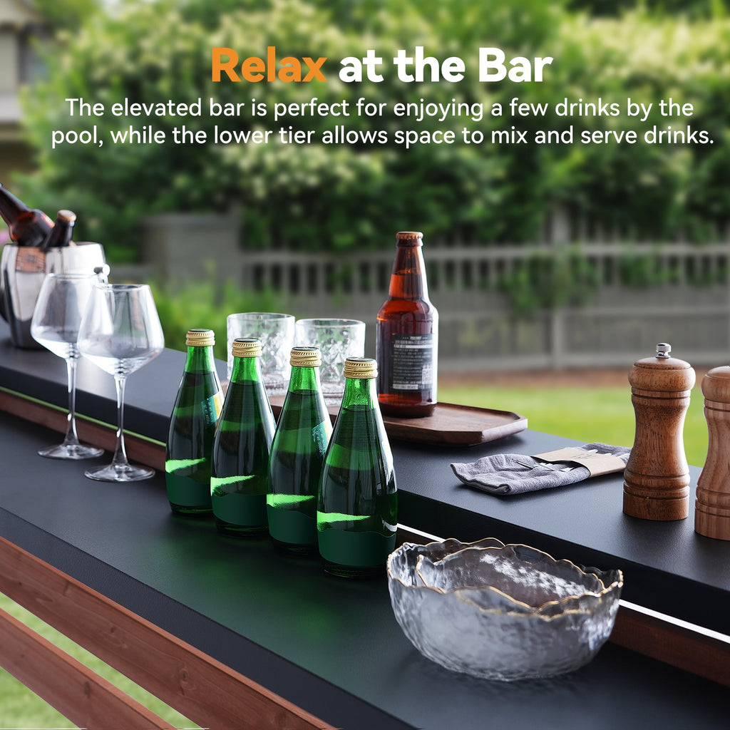 Modern Shade Cedar Wood Entertainment Gazebo with Hardtop Roof, Grill Bar Center, Shelves, TV Mount & Power Strip for Patio or Garden