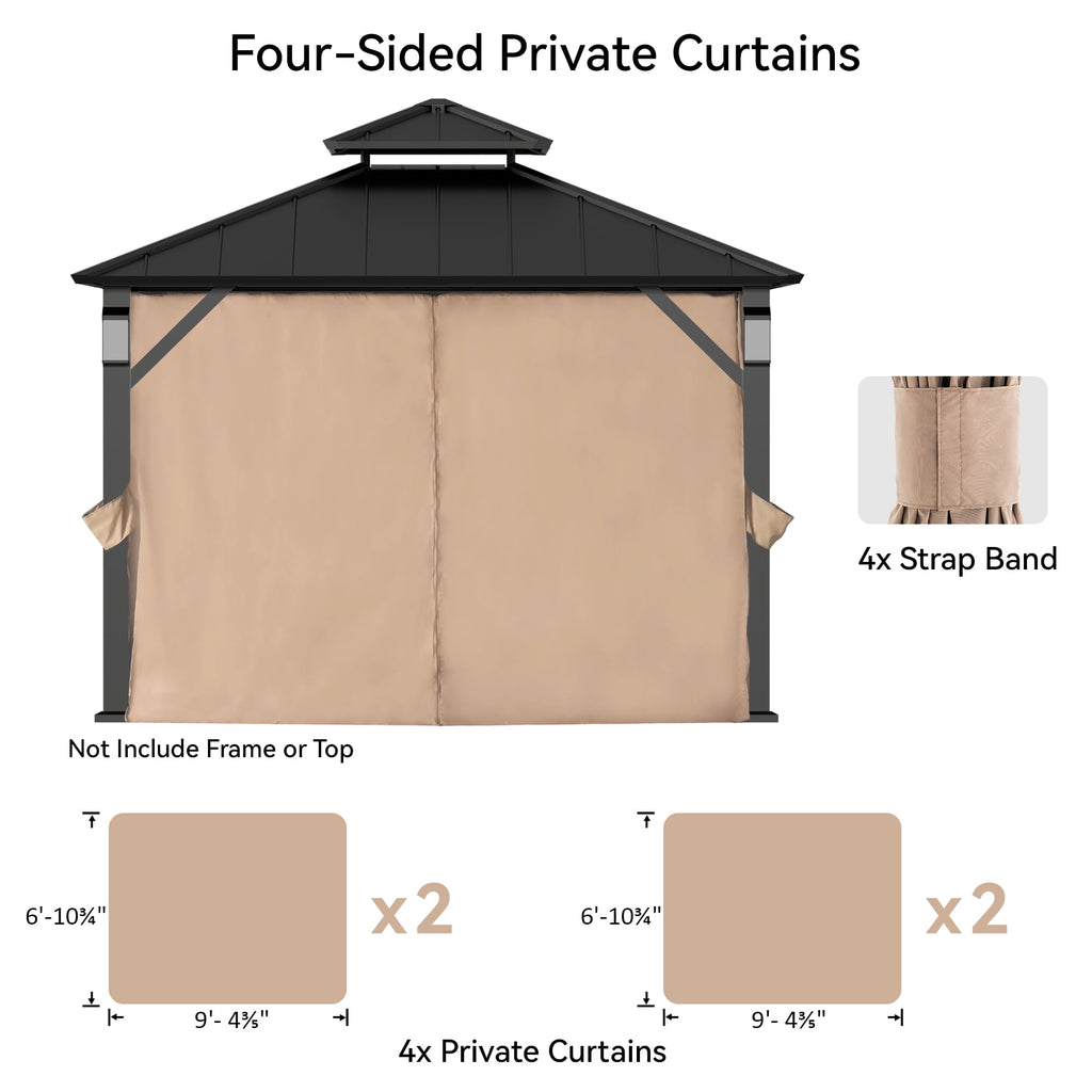 FONA  10' x 10' Gazebo Curtain Replacement Universal 4-Panel Sidewalls