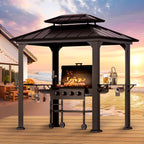 FONA 6'x8'Aluminum Grill Gazebo with Shelves,Hardtop Steel Roof,Outdoor BBQ Canopy for Patio,Backyard