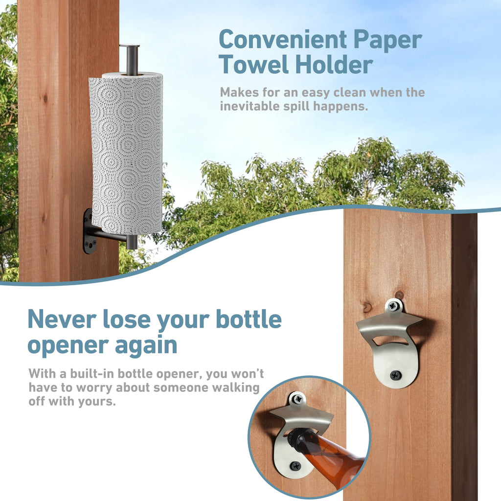 FONA 6.5'x8' Cedar Wood Bar&Grill Gazebo with Shelves,TV Mount,Hardtop Steel Roof,Power Strip