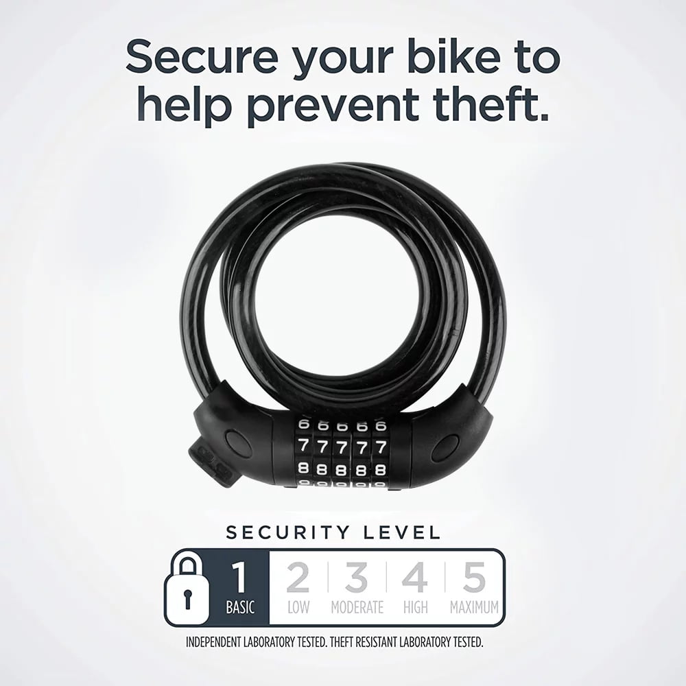 Covered Outdoor 4ft Resettable Combination Bike Lock | 4-Digit Secure Cable Lock for Bicycles, Outdoor Use (Black)