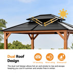 Modern Shade 11‘x13’ Cedar Gazebo with Galvanized Steel Roof & Hooks for Backyard Garden