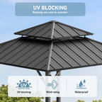 FONA 10' x 12' Outdoor Hardtop Gazebo with Solar LED Light, Permanent Patio Shelter for Garden or Backyard