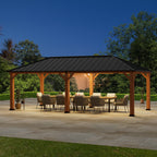 FONA Tranquil Grove Wood Gazebo 12' x 24', Permanent Grill Gazebo with Galvanized Steel Hardtop Roof, Cedar Framed Wooden Pavilion for Garden, Backyard