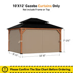 Modern Shade 10‘x12’ Cedar Gazebo Privacy Curtains Mosquito Net Universal 4 Panel Khaki Patio Replacement