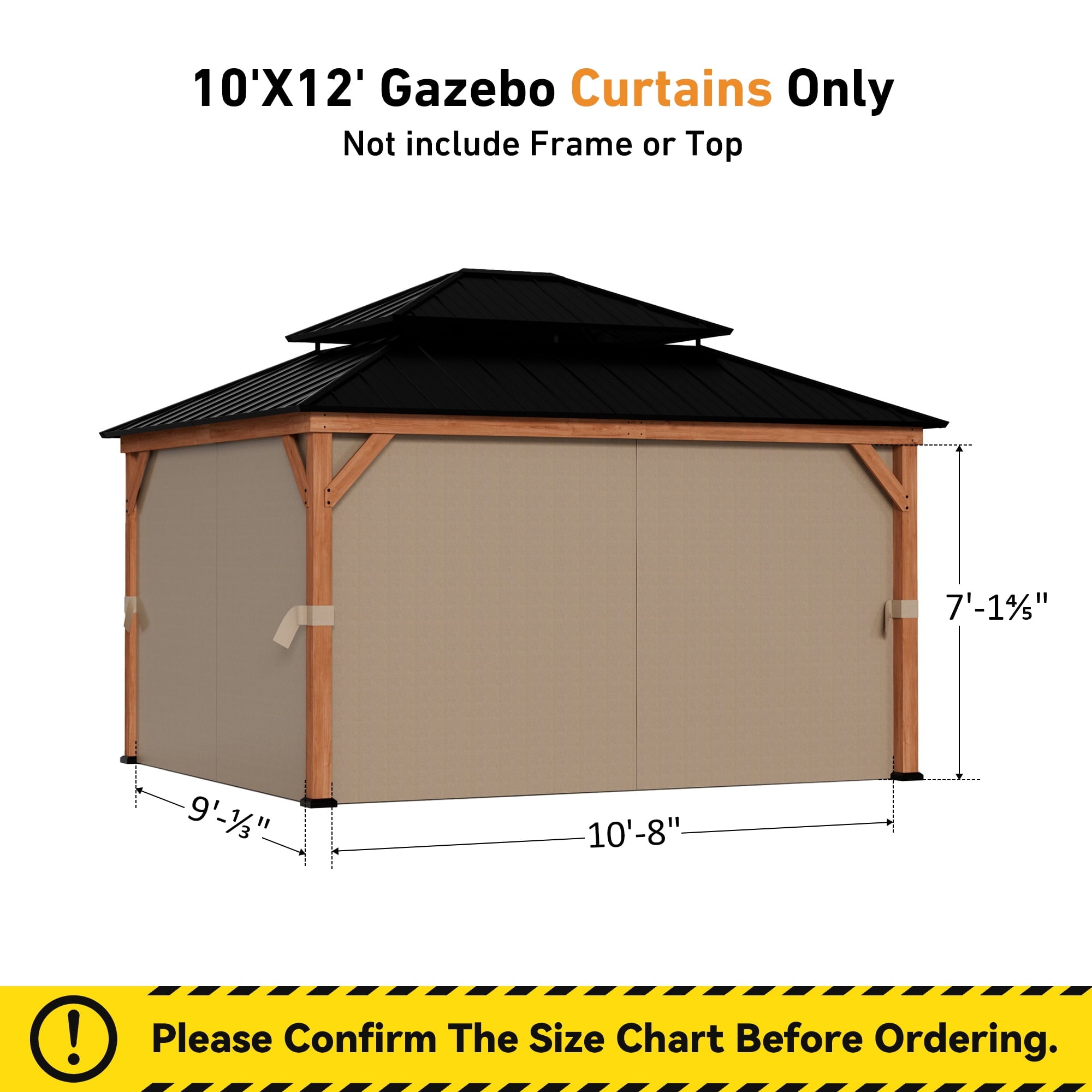 Modern Shade 10‘x12’ Cedar Gazebo Privacy Curtains Mosquito Net Universal 4 Panel Khaki Patio Replacement