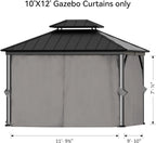 FONA Gazebo Curtain Replacement Universal 4-Panel Sidewalls 10' x 12', Outdoor Gazebo Privacy Curtains with Zipper, Replacement for Patio Canopy, Garden, Backyard, Grey
