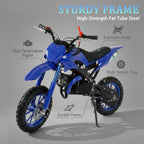 FONA 49cc 2-Stroke Dirt Bike for Kids 8-12, 25mph Mini Motorcycle with Dual Disc Brakes, Multi Terrain Tires, Suspension & Soft Seat Blue