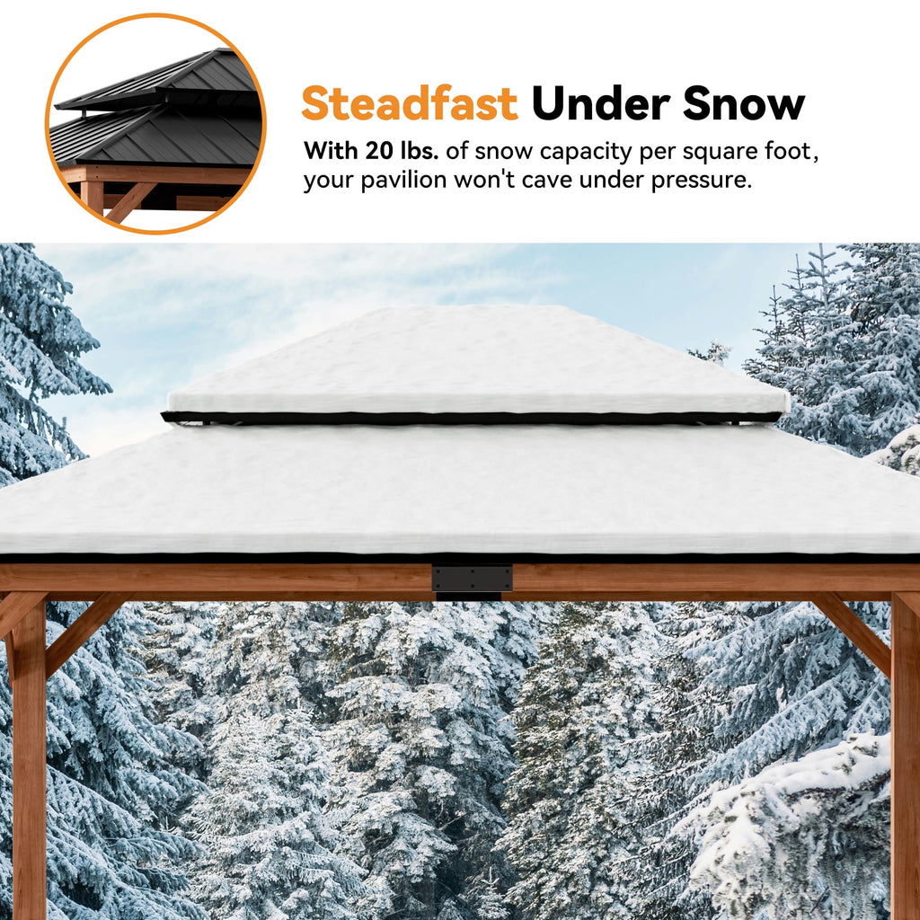 FONA 13'x15' Rosewood Cedar Grill Gazebo,Double Steel Roof,Mosquito Netting&Curtains for Backyard