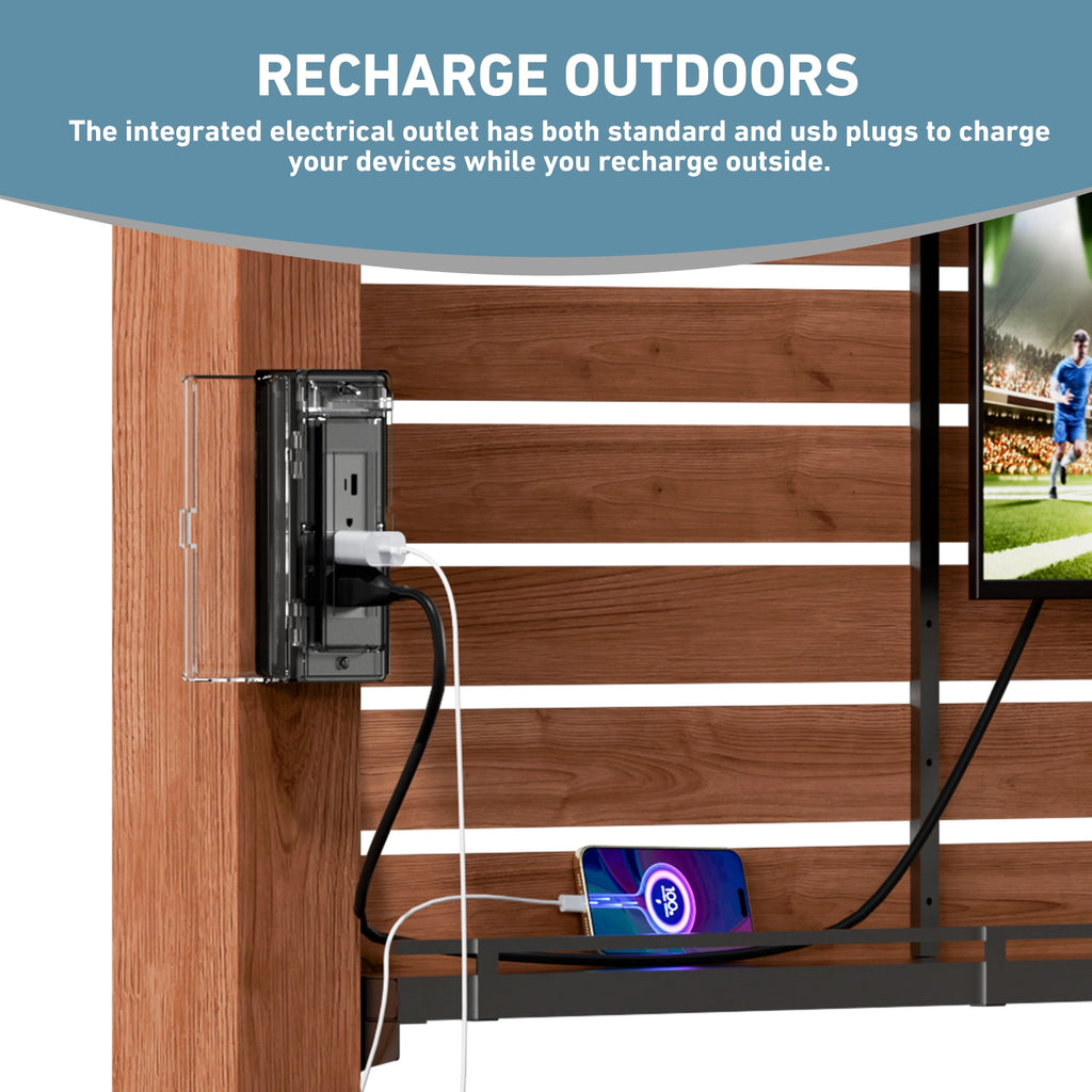 FONA 6.5'x8' Cedar Wood Bar&Grill Gazebo with Shelves,TV Mount,Hardtop Steel Roof,Power Strip