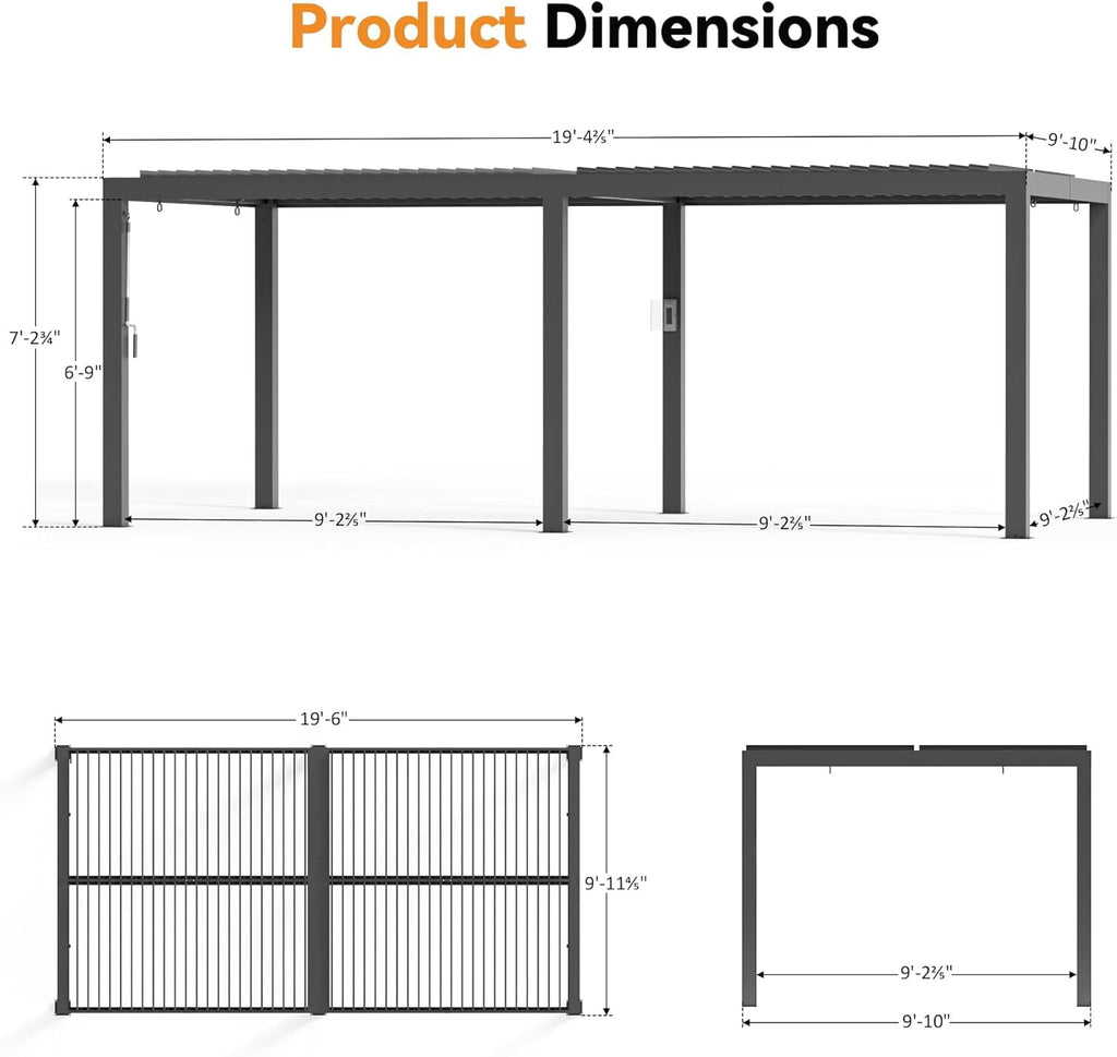 Modern Shade 10'x20' Louvered Pergola Waterproof adjustable roof with USB charging deck, reinforced steel frame and integrated drainage system