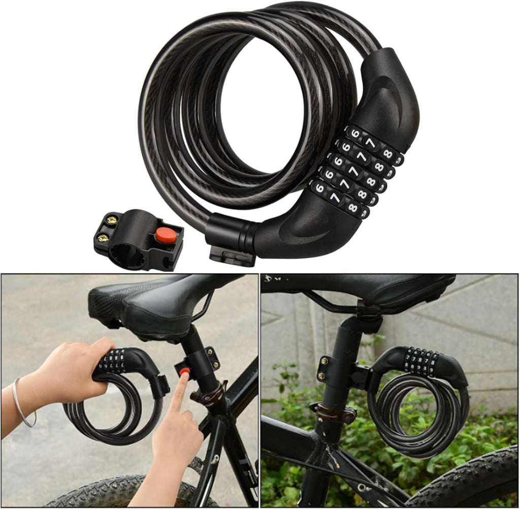 Covered Outdoor 4ft Resettable Combination Bike Lock | 4-Digit Secure Cable Lock for Bicycles, Outdoor Use (Black)