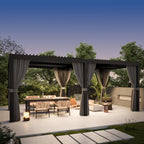 Modern Shade 10‘x20’ Louvered Pergola Reinforced Steel Frame USB Charging Weatherproof Drainage Adjustable Net Curtains Black