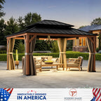 Modern Shade 13'x15'Outdoor Cedar Wood Hardtop Gazebo with Double Steel Roof, Mosquito Net Rods for Backyard Use