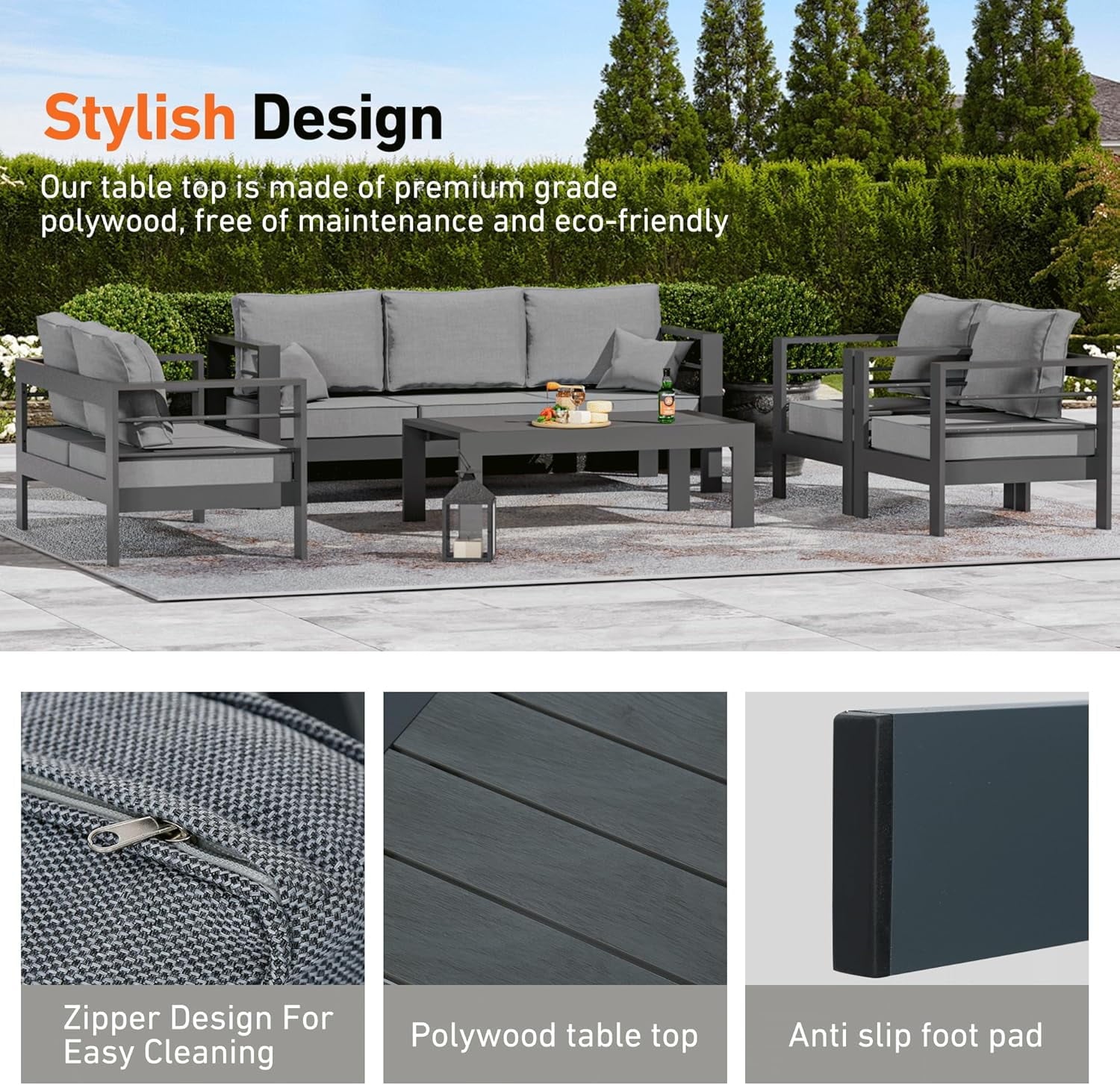 Modern Shade 7-Pc Aluminum Patio Sectional Set w/Tempered Glass Table - Weatherproof Outdoor Sofa for Garden, Balcony, Porch