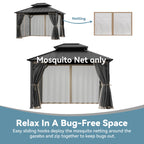 Covered Outdoor Universal 10'x10' Gazebo Mosquito Netting - 4-Panel Double-Zipper Sidewalls