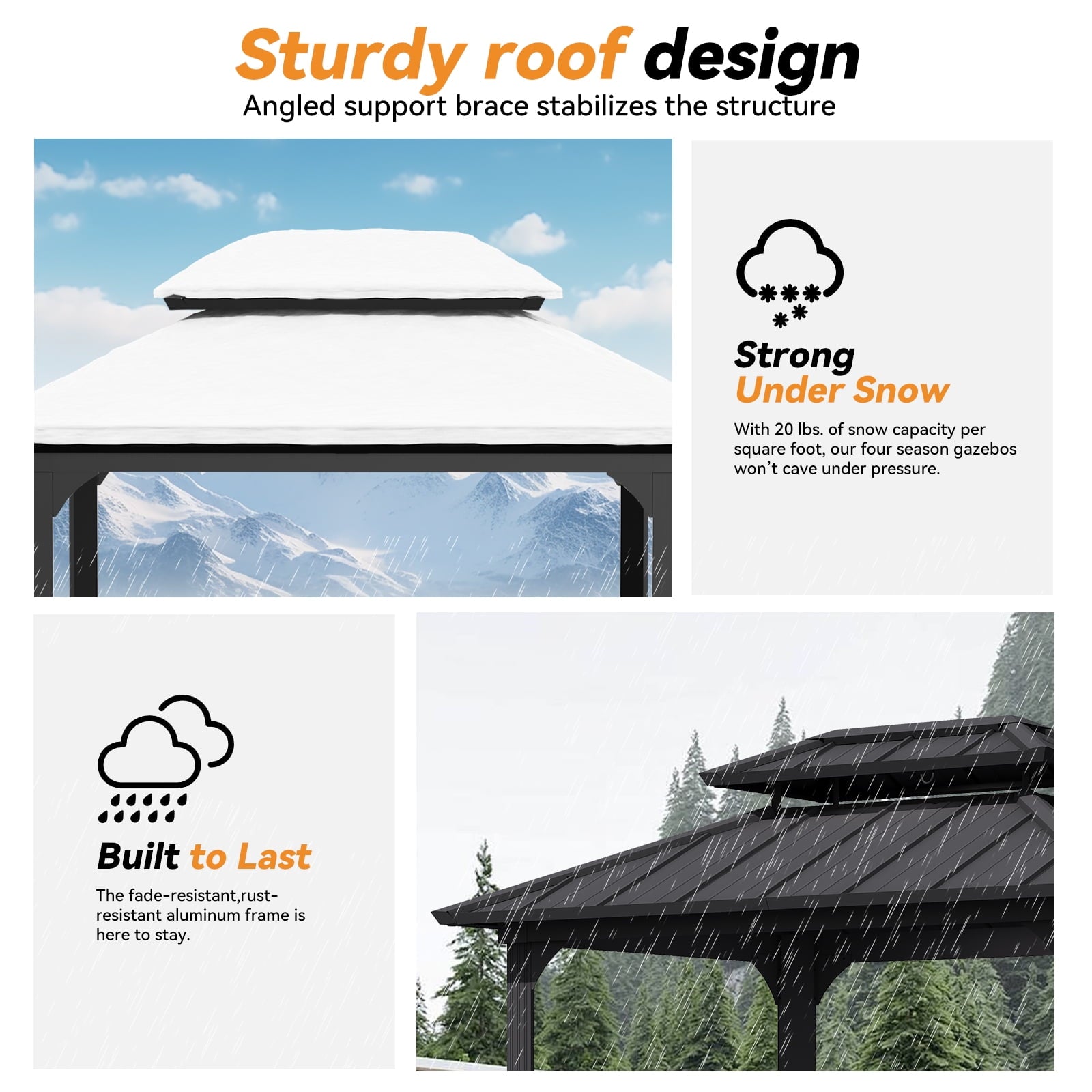 Modern Shade 6‘x 8‘ Gazebo featuring rustproof steel roof, practical storage shelves and lighting hook weather-resistant for backyard bbqs Black