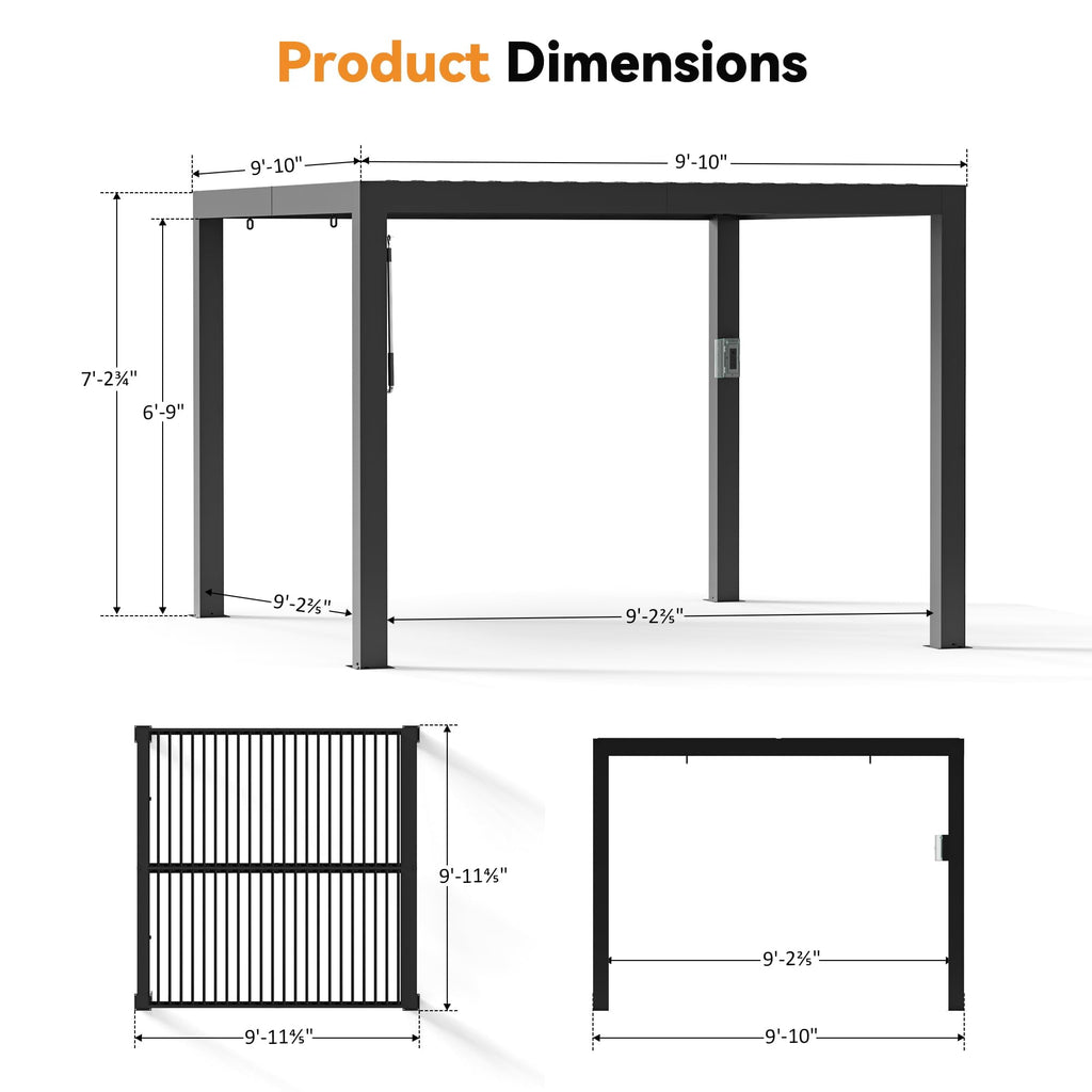 Modern Shade Aurora 10'x20' Louvered Pergola with USB Charging Integrated Drainage Reinforced Frame Netting and Curtains Black