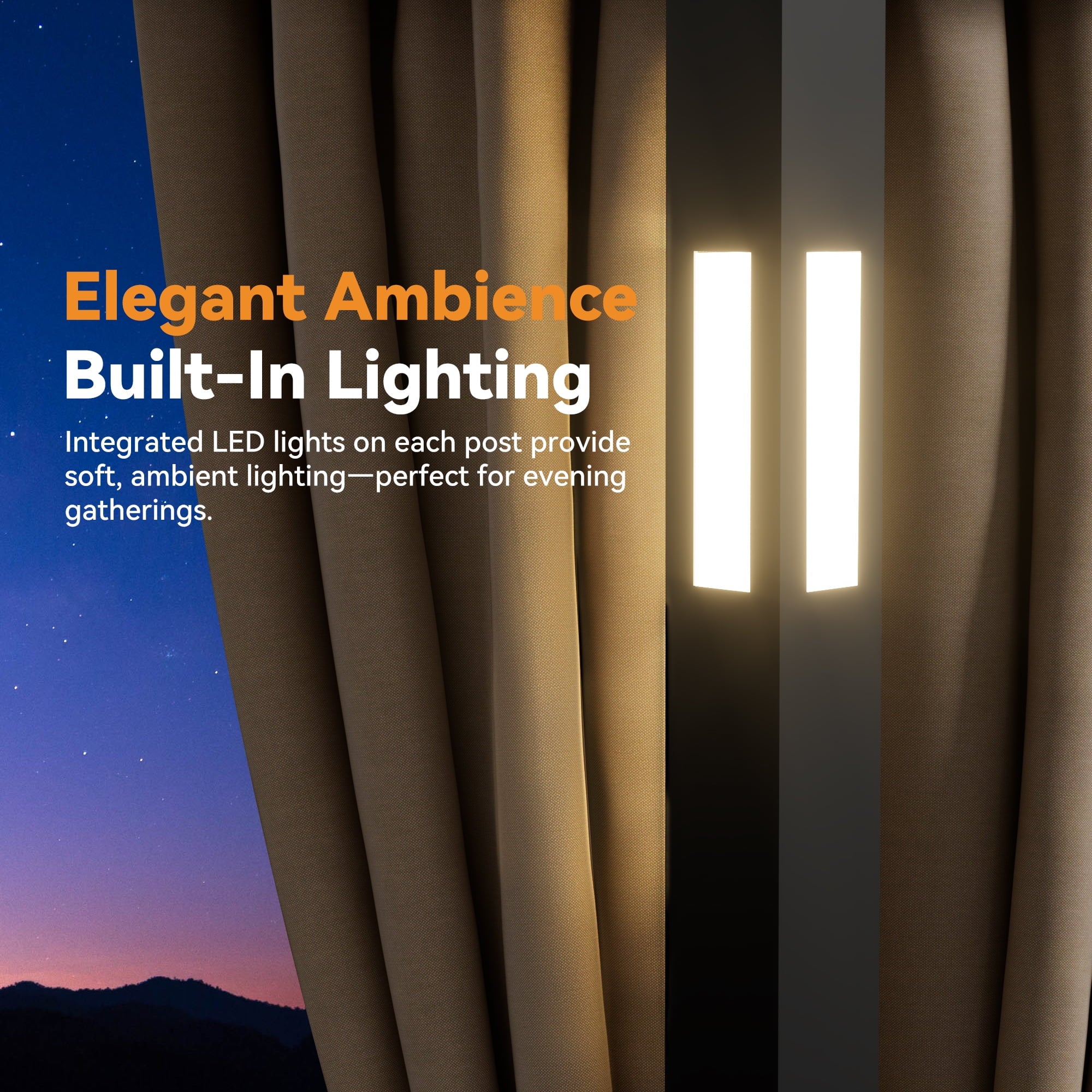 Modern Shade 11x13 Patio Gazebo Canopy Tent,Pop Up Gazebo with LED Lighting,Soft-Top Dual Roof Design