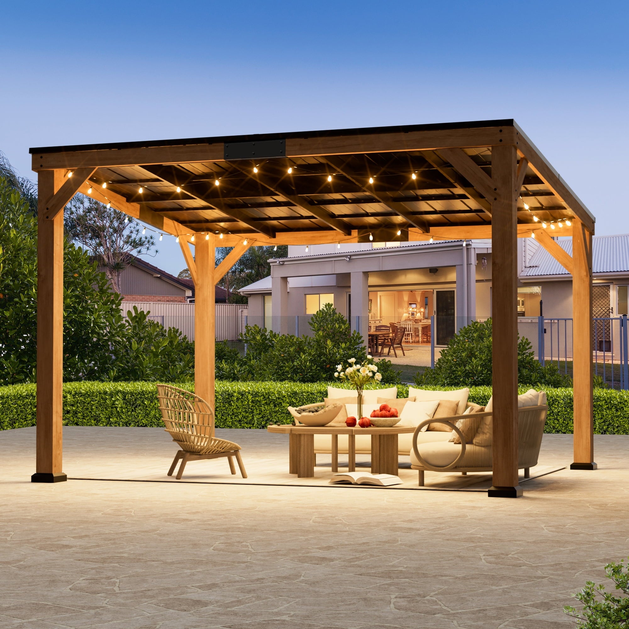 Modern Shade 10' x 12' Cedar Wood Hardtop Gazebo, Rot-Resistant Grill Shelter for Backyard or Deck