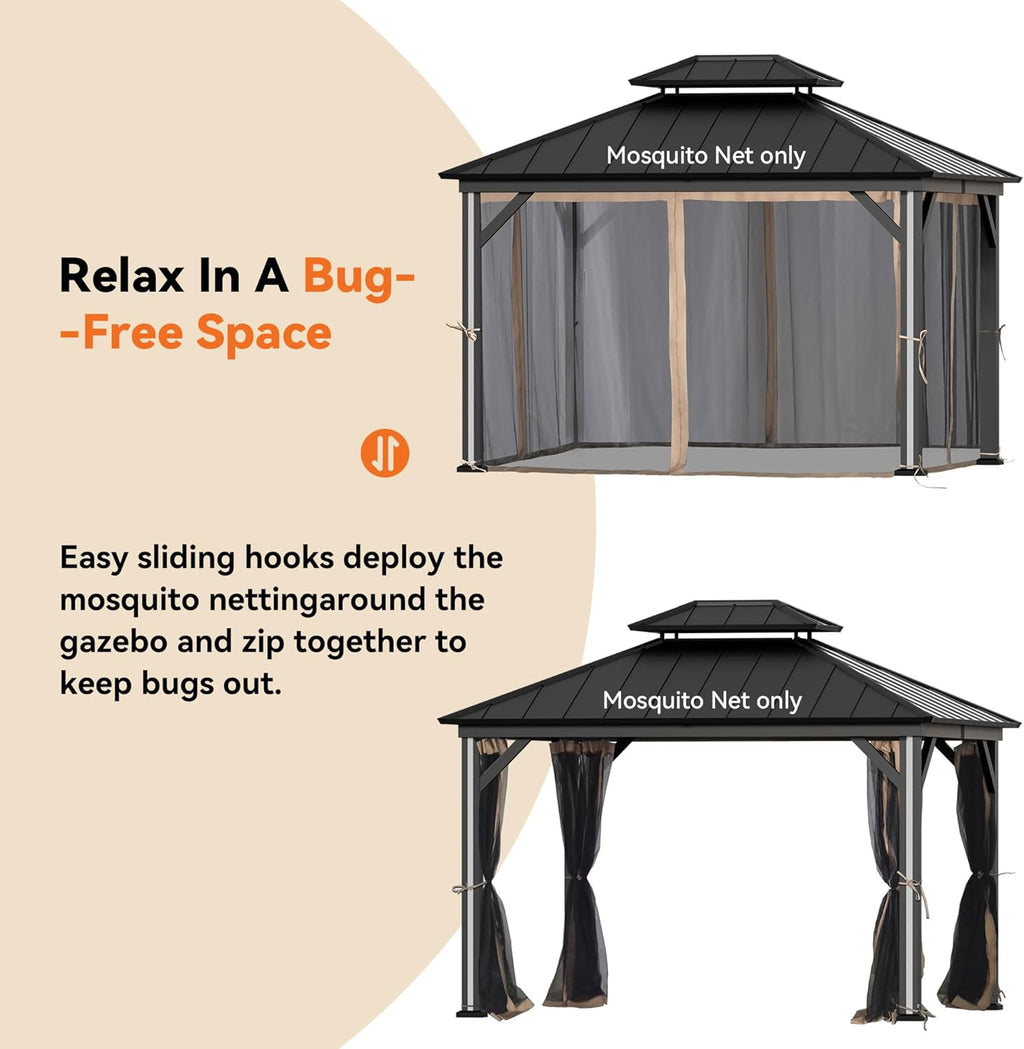 Modern Shade 10‘x12’ 4-Panel Mosquito Net with Zipper Closure for Gazebo & Canopy Replacement