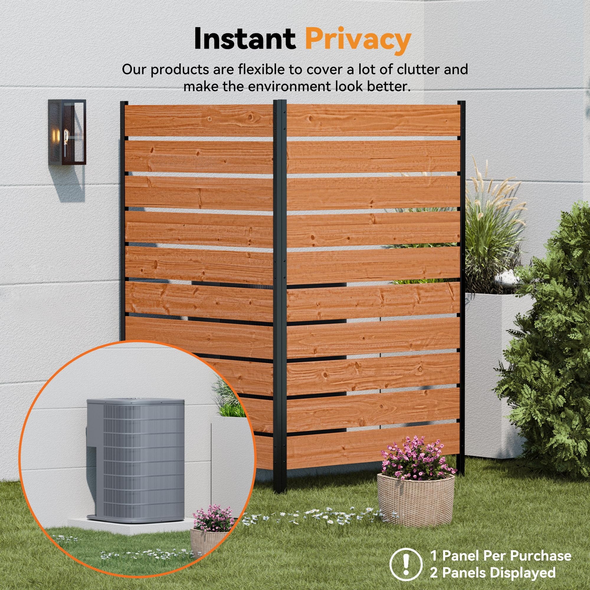 Modern Shade 5'x3' Cedar Privacy Fence (2-Panel) - Deck/Balcony Screen Conceals AC Units/Trash Bins, Brown