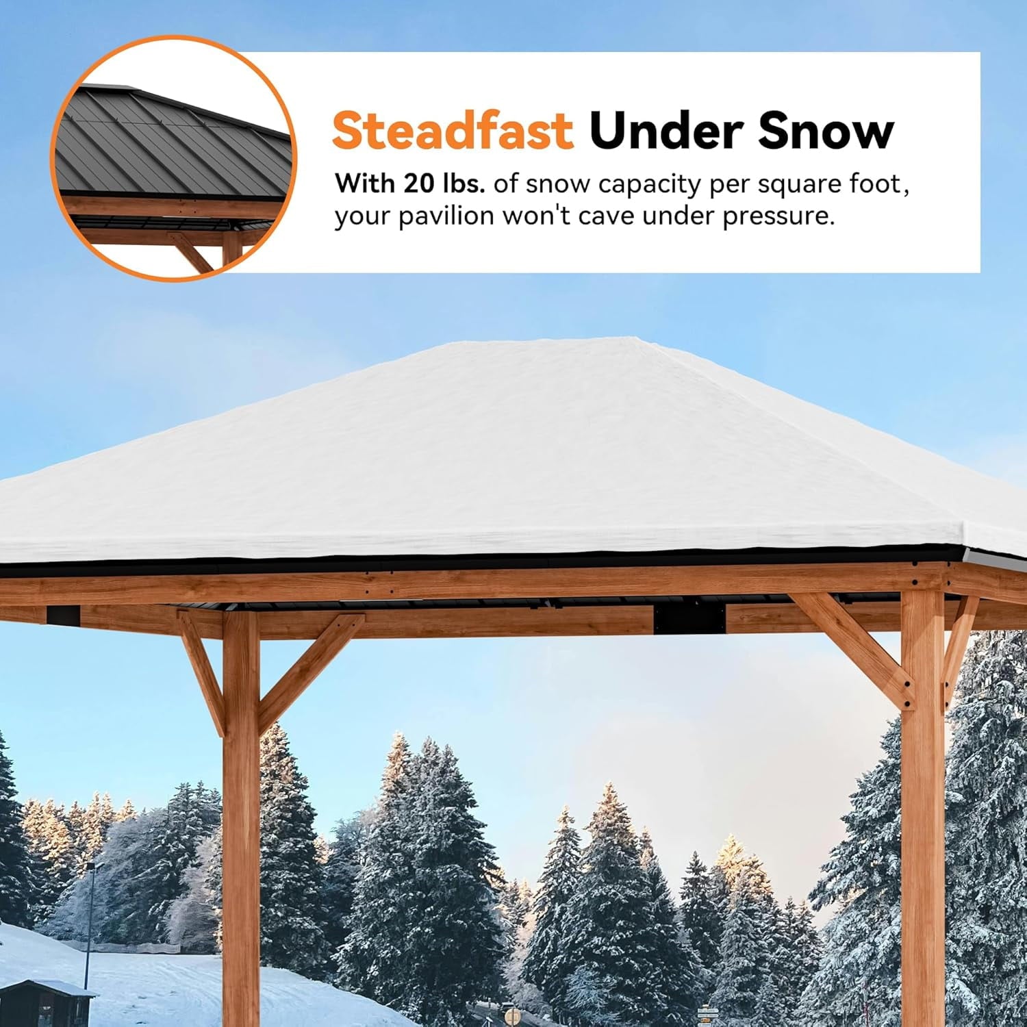 Modern Shade 12'x 14'Outdoor Cedar Wood Hardtop Gazebo with Galvanized Steel Roof for Patio or Backyard