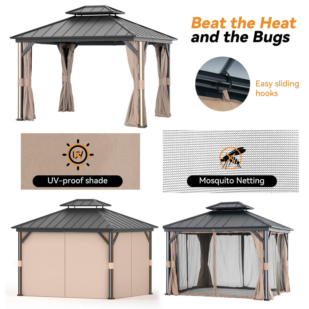 Modern Shade 10' x 12' Hardtop Gazebo, Galvanized Steel Roof and Aluminum Frame