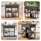 Modern Shade Outdoor Grill Cart with Marble Countertop & Drawers, 39"W BBQ Table with Locking Casters