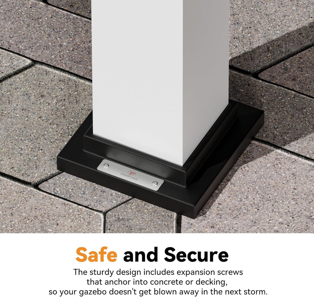 ModernShade 10'x20' Pergola Hybrid Gazebo with Adjustable Shade Fabric,Hardtop Roof,Privacy Curtains,Black and White