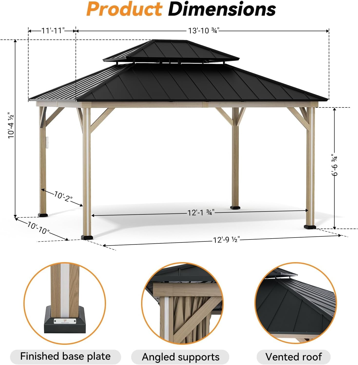 Modern Shade 12' x 14' Hardtop Gazebo with LED Lights, USB Ports, Curtains & Netting for Patio