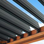 Modern Shade Aurora 10’x20‘ Louvered Pergola with USB Port, Netting Curtains, Drainage System, Steel Frame & Easy Assembly - Wood Grain Design
