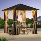 FONA 8'x8' Hardtop Gazebo with Steel Roof & Curtains,All-Weather Metal Pavilion for Patio,Backyard