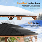 Modern Shade 12’x24‘ Cedar Grill Gazebo with Steel Hardtop Roof for Backyard & Garden Brown