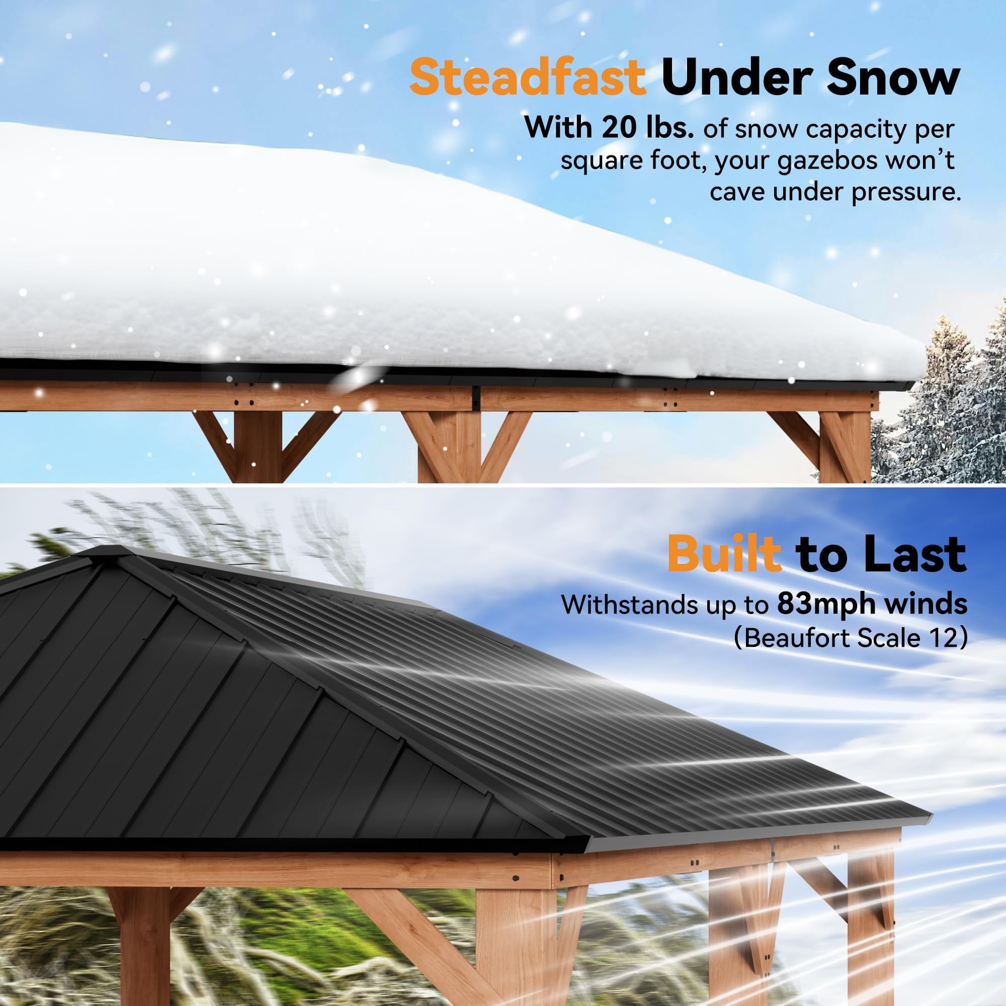 Modern Shade 12’x24‘ Cedar Grill Gazebo with Steel Hardtop Roof for Backyard & Garden Brown