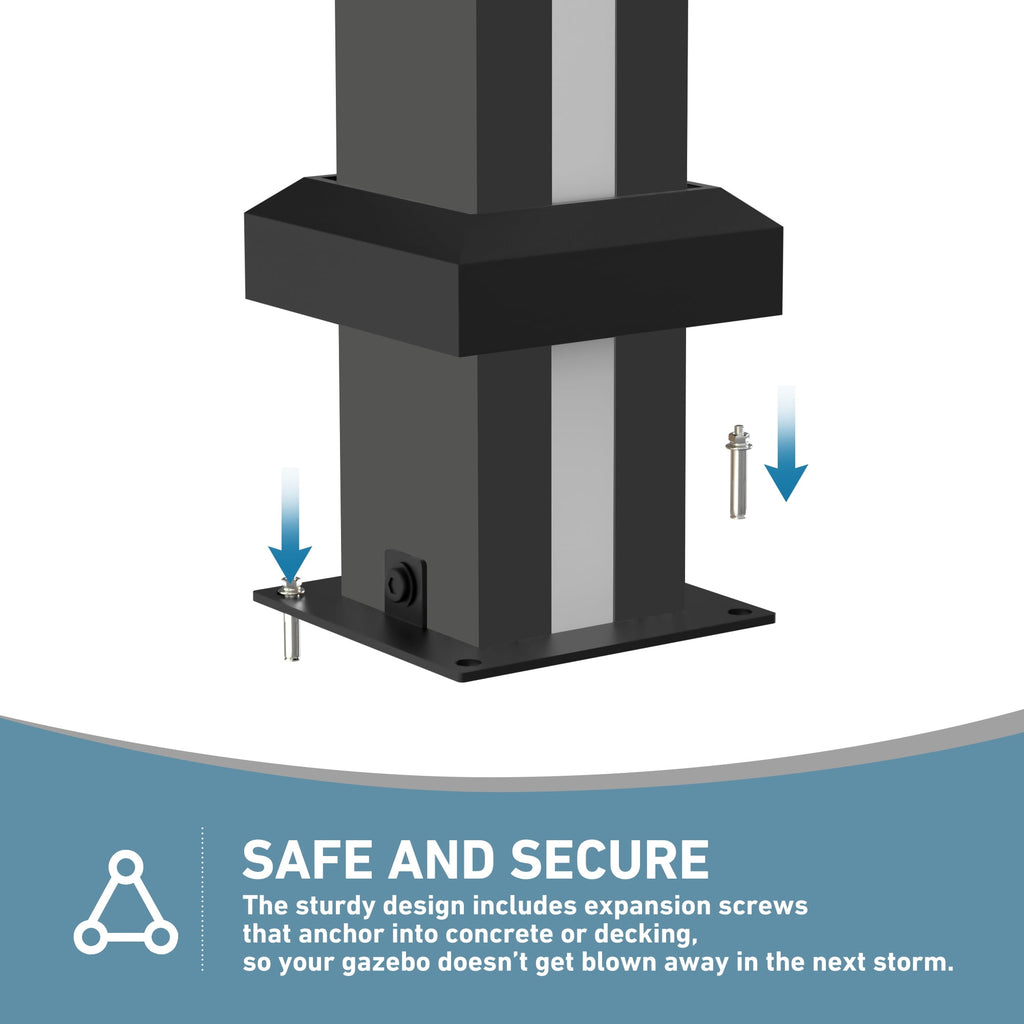 FONA 12'x14' Aluminum Hardtop Gazebo with LED Lights,Netting,Curtains & USB Port,Black