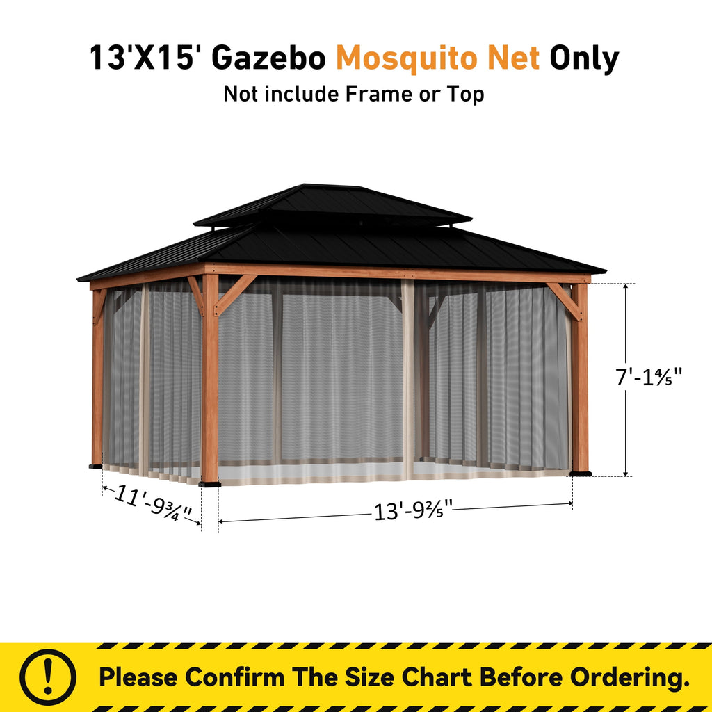 Modern Shade 13‘x15’ Cedar Gazebo Privacy Curtains Zippered Mosquito Net Universal 4 Panel Khaki Patio Replacement Sidewalls