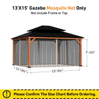 Modern Shade 13‘x15’ Cedar Gazebo Privacy Curtains Zippered Mosquito Net Universal 4 Panel Khaki Patio Replacement Sidewalls