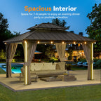 Modern Shade 12' x 14' Hardtop Gazebo with LED Lights, USB Ports, Curtains & Netting, Black