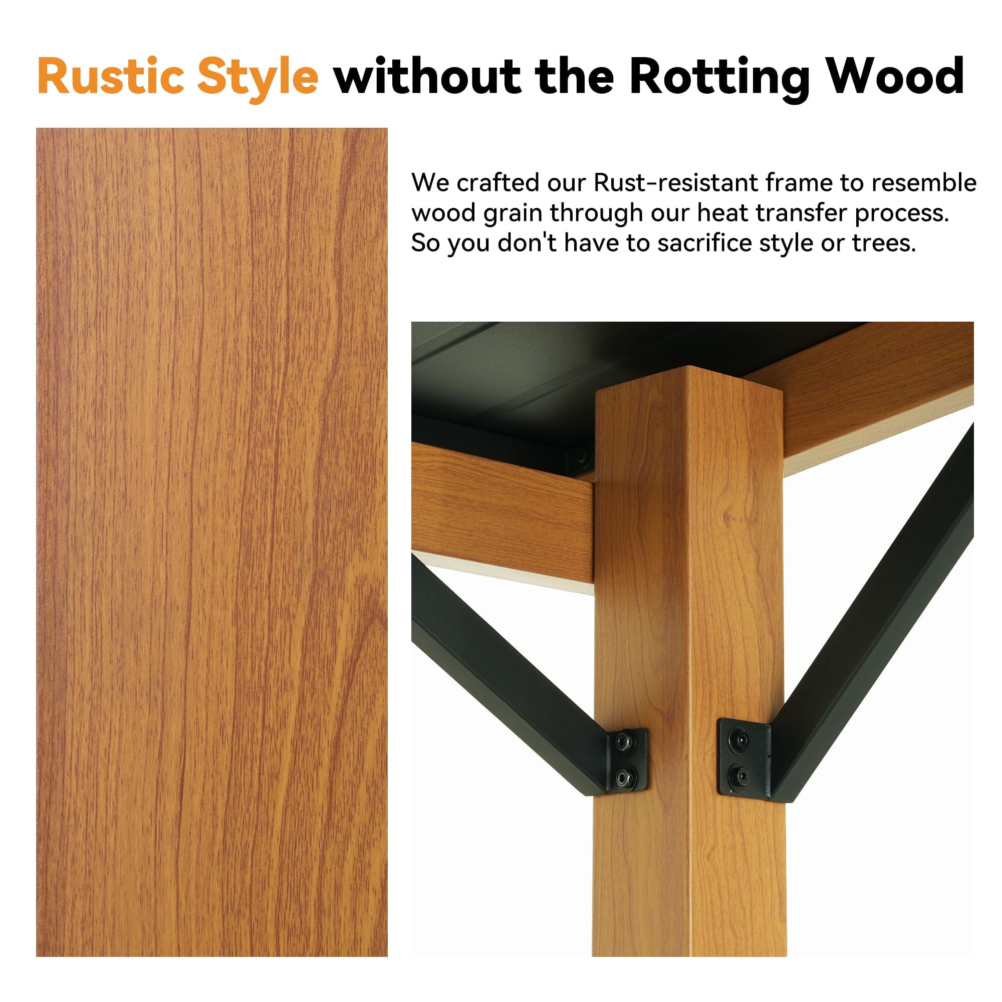 Modern Shade 6‘x12’ Hardtop Grill Gazebo with Shelf, Bottle Opener and Hooks, Rustproof Wood-Look Aluminum Design for Backyard Garden and Patio Brown