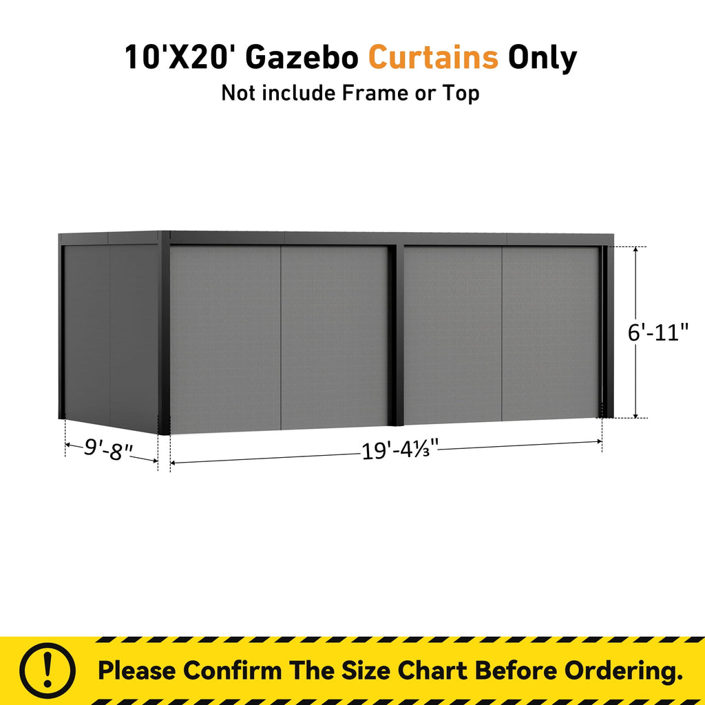 Modern Shade 10‘x12’ Pergola Privacy Curtains Mosquito Net Universal Replacement 6 Panel Sidewalls for Outdoor Louvered Gray