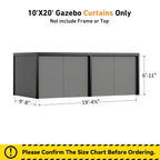 Modern Shade 10‘x12’ Pergola Privacy Curtains Mosquito Net Universal Replacement 6 Panel Sidewalls for Outdoor Louvered Gray