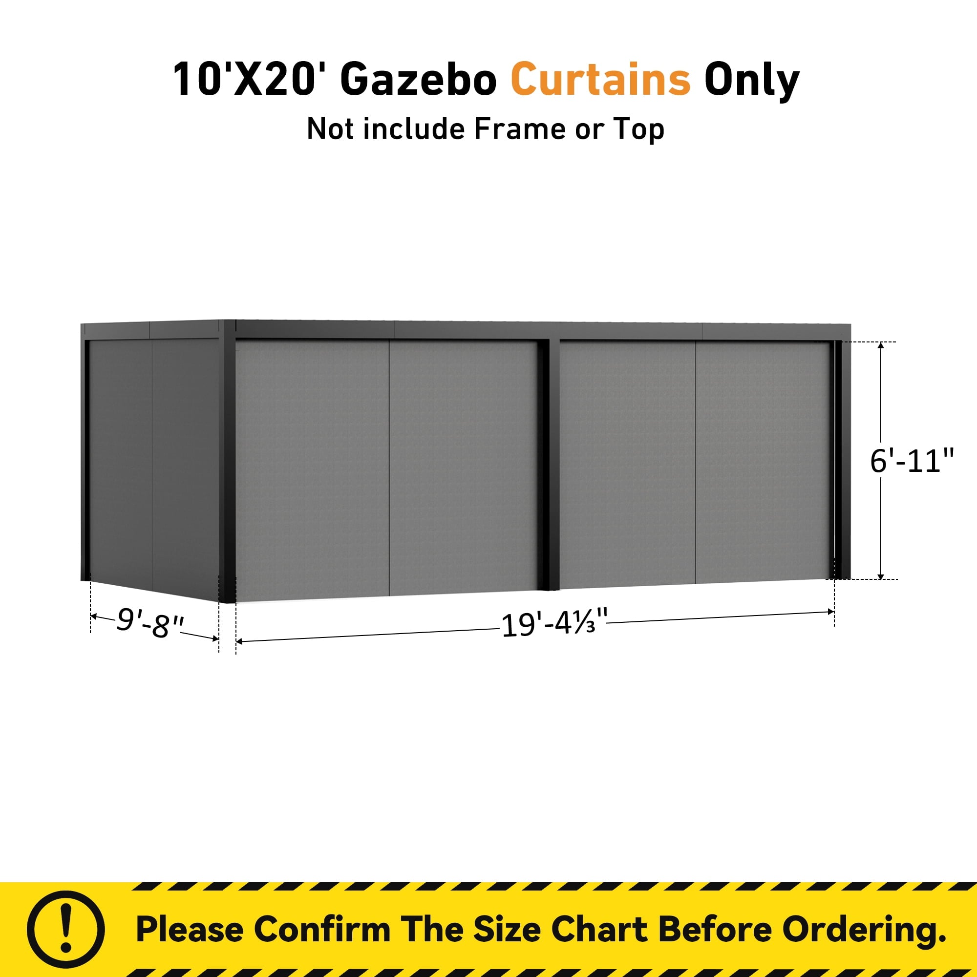 Modern Shade 10‘x12’ Pergola Privacy Curtains Mosquito Net Universal Replacement 6 Panel Sidewalls for Outdoor Louvered Gray