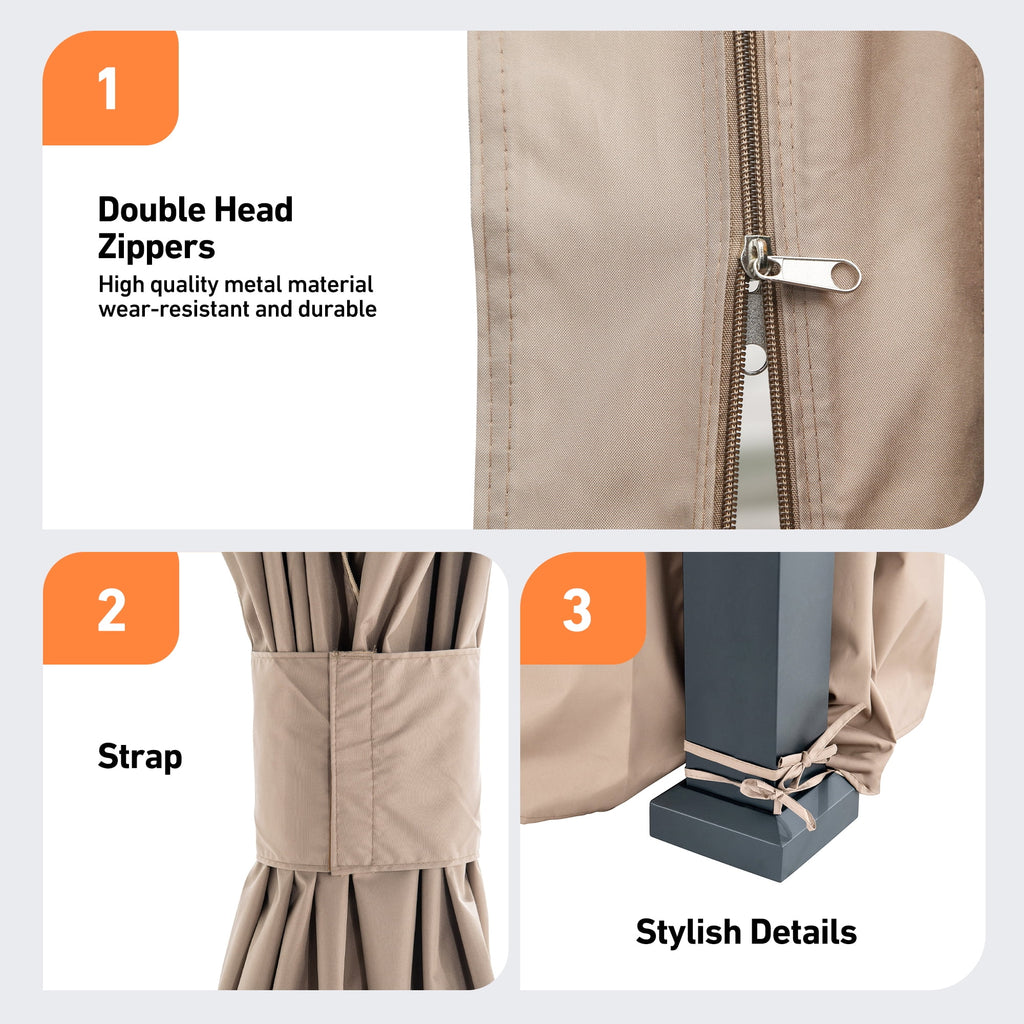 Modern Shade 10‘x12’ Pergola Privacy Curtains and Zippered Mosquito Netting Universal 6-Panel Replacement Sidewalls Khaki