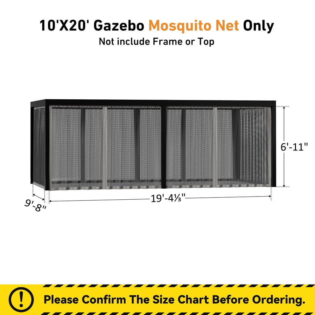 Modern Shade 10‘x12’ Pergola Privacy Curtains Mosquito Net Universal Replacement 6 Panel Sidewalls for Outdoor Louvered Gray
